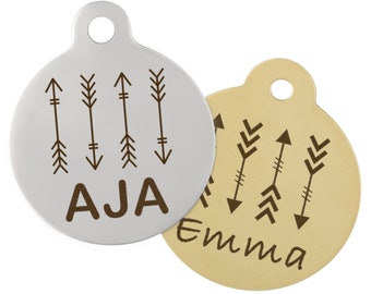 Arrow Design Dog ID Tag - Stainless Steel or Brass - Available in 2 Sizes
