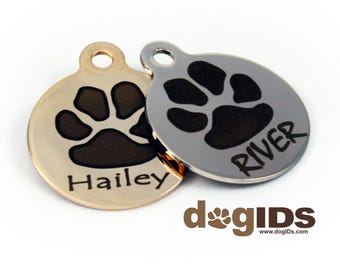 dogIDs Signature Paw Print Dog ID Tag: Personalized Brass or Stainless Steel