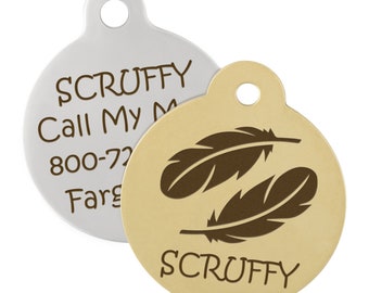 Feather Design Dog ID Tag - Stainless Steel or Brass - Available in 2 Sizes