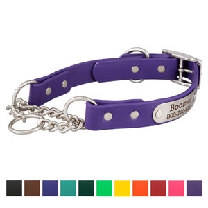 Waterproof Chain Martingale Dog Collar with Engraved Nameplate - 25 Colors