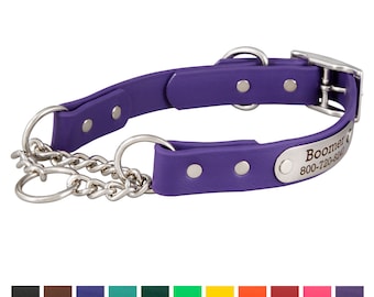 Waterproof Chain Martingale Dog Collar with Engraved Nameplate - 25 Colors
