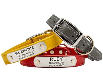 Soft Leather Collar | Personalized Laser Engraved Nameplate | 10 Color Choices