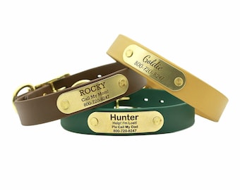 Soft Grip Dog Collar with BRASS Nameplate - Engraved Dog Collar - Waterproof and Odor Proof