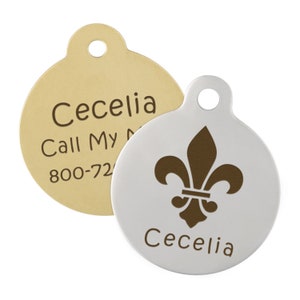 Engraved Fleur de Lis Design Dog ID Tag - Available in Stainless Steel or Brass