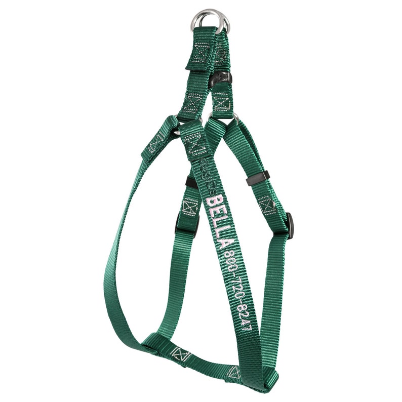 Hunter  Green Embroidered Nylon Dog Harness