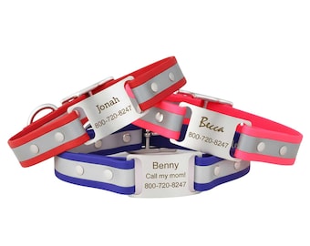 Reflective ScruffTag Waterproof Personalized Dog Collar with Built In Engraved Nameplate