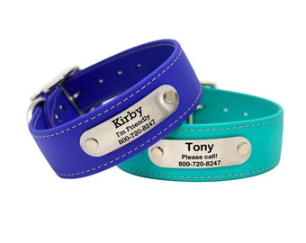 Extra Wide Stitched Waterproof Soft Grip Dog Collar with Personalized Nameplate