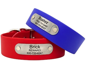 Waterproof Biothane 1.5" Wide Dog Collar with Personalized Nameplate for Large Active Dogs