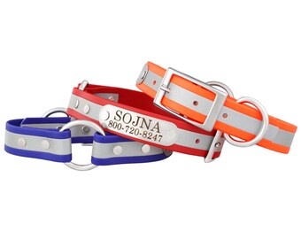 Personalized NamePlate Waterproof Reflective BioThane Dog Collar - Soft Grip Safety Collar