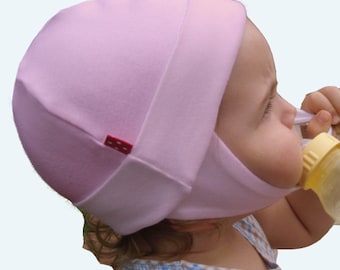 100% Organic Cotton Baby & Toddler hat with ear flaps (pink/small) exclusively from DOTSonTOTS.com