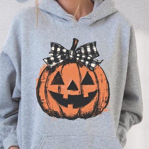 Halloween Coquette Bow Pumpkin Hoodie, Halloween Pumpkin Sweatshirt, Girly Halloween Sweater, Pumpkin Fall Sweatshirt, Autumn Vibes Sweater