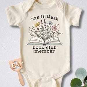 The Littlest Book Club Member Shirt, Floral Book Toddler T Shirt, Book Lover Mom Tee, Flowers Babysuit, Baby Announcement Bodysuit