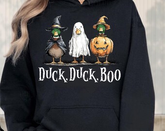 Halloween Duck Hoodie, Duck Duck Boo Halloween Sweatshirt, Witch Ghost Pumpkin Duck Sweatshirt, Duck Spooky Halloween Sweater, Spooky Season