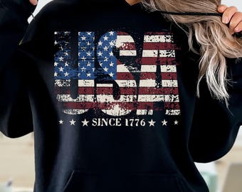Sudadera con capucha desgastada con la bandera de EE. UU., sudadera "EE. UU. desde 1776", sudadera del 4 de julio, regalo patriótico, sudadera para mujer de EE. UU., suéter con la bandera estadounidense