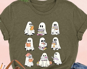 Ghosts Reading Books Shirt, Funny Book Lover Halloween Shirt, Teacher Halloween Tee, Librarian Halloween Gifts, Bookish Ghost Tshirt