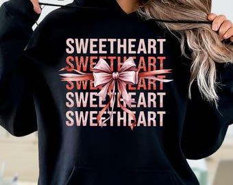 Sweetheart Bow Hoodie, Coquette Valentine Bow Sweatshirt, Womens Valentines Day, Valentines Day Sweat, Valentines Gift, Valentines Day Gift