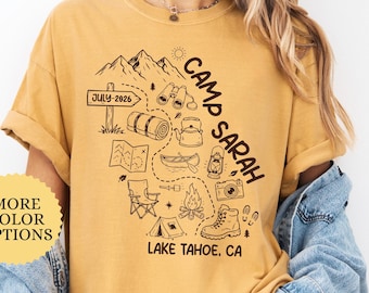 Comfort Colors® Personalized Camp Bachelorette Shirt, Custom Name Camping T Shirt, Girls Trip Tee, Camp Lover Gift, Hiking Bach Party Shirt
