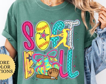 Comfort Colors® Softball Coquette Game Day Shirt, Brushstroke Softball Woman Tee, Softball Season Gift, Softball Mama, Softball Mom Shirt