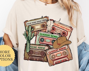Comfort Colors® Cassette Tape Custom Shirt, 90s Country Music Tee, Country Girl Gift, Western Music Lover, Song Name, Country Concert Gift
