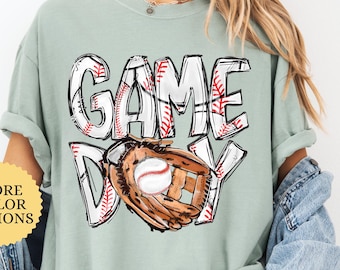 Comfort Colors® ゲームデー ベースボールシャツ、野球ママへのギフト、野球グローブ、野球愛好家、野球チーム、ソフトボール ベースボール シーズンシャツ
