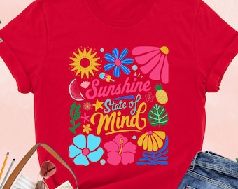 Camiseta Sunshine State Of Mind, playera floral de verano para mujer, regalo para amantes de las flores, vacaciones de verano, playera de moda para verano, playera de crucero para chica preppy