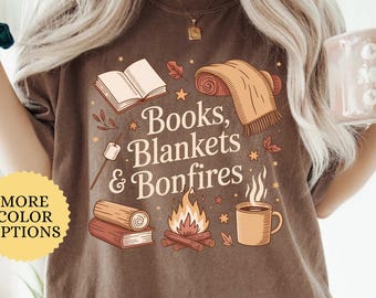 Comfort Colors® Books Blankets Bonfires Shirt, Fall Reading Shirt, Cozy Fall Shirt, Fall Season, Cozy Autumn Shirt, Fall Book Lover Gift