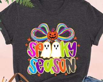 Preppy Spooky Season Shirt, Spooky Halloween Shirt, Halloween Coquette Bow Tee, Girly Halloween Shirt, Halloween Pumpkin Tee, Ghost Boo Tee