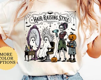 Comfort Colors® Hair Raising Style Pumpkin Shirt, Halloween Lover T Shirt, Spooky Hairstylist Tee, Funny Ghost Gift, Hair Salon T Shirt