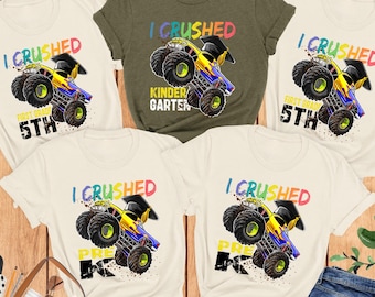 I Crushed Custom Pre-K Shirts, Monster Truck Preschool Kids Tee, Teacher Gift, Elementary Grad, Last Day Of School, End Of School Year Tee