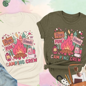 Camping Crew Shirts, Cute Campfire Friends Tee, Summer Camping Gift, Girls Camping, Fire Fun, Friends Travel, Forest Camping, Girls Trip Tee