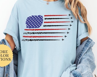 Comfort Colors® Fighter Jets With USA Flag Shirt, 4th Of July Tee, Independence Day Gift, American Patriotic, Fourth of July, American Flag