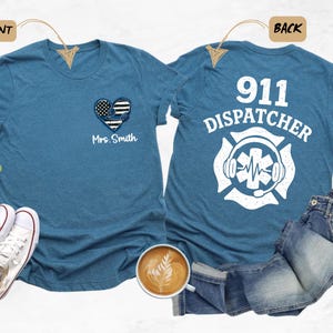 Custom 911 Dispatcher Shirt, Dispatcher Appreciation Gift, 911 Dispatcher Heart, Emergency First Responder, American Flag, 4th Of July Tee