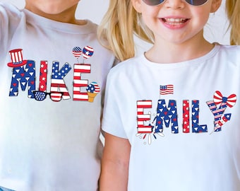 Personalized 4th Of July Shirt, Kids Celebration Tee, USA Patriotic Family Gift, Custom Name, Independence Day, Freedom, American Kids Tee