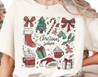 Coquette Christmas Season Shirt, Christmas Coquette Shirt, Preppy Christmas Shirt, Womens Christmas, Christmas Doodles Shirt, Holiday Vibes
