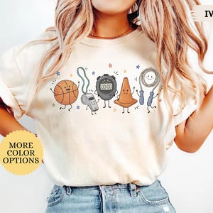 Comfort Colors® PE Teacher Doodle Character Shirt, Physical Education Tee, Happy Whistle Basketball Shirt, First Day Of School T Shirt