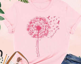 Dandelion Breast Cancer Shirt, Breast Cancer Awareness Shirt, Pink Ribbon Shirt, Breast Cancer Survivor Breast Cancer Support, Cancer Gift