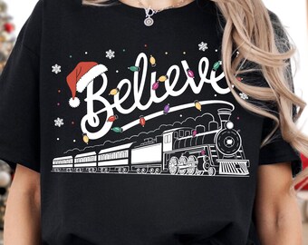 Believe North Pole Train Shirt, North Pole Christmas Shirt, Christmas Believe Shirt, Christmas Gift, Christmas Lights Tee, Merry Christmas