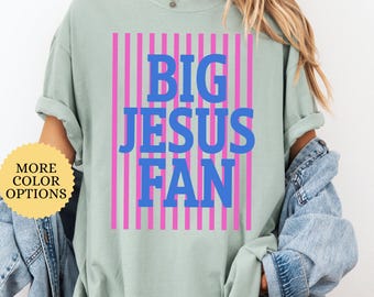 Camisa con el gran Jesús de Comfort Colors®, camisa cristiana a rayas, regalos religiosos para mujer, regalo para los amantes de Jesús, camisa basada en la fe, camisa para los amantes de Dios