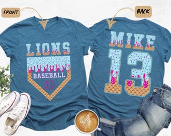 Baseball Ice Cream Drip Custom Shirt, Baseball Team Tee, Baseball Mama Gift, Game Day, Baseball Lover, Baseball Season, Favorite Team Name