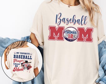 Comfort Colors® Custom Baseball Mom Shirt, Baseball Name And Number Shirt, Baseball Mom Gift, Baseball Lover Tee, Sports Mom Gift, Game Day