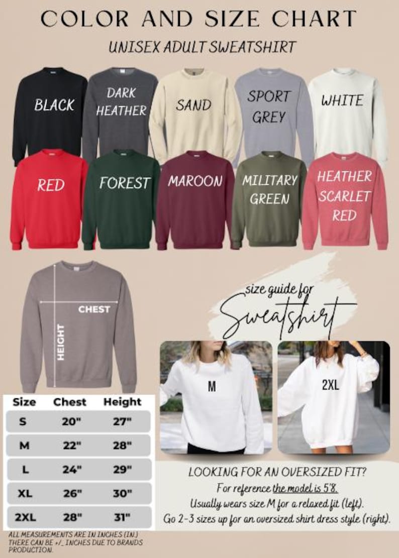 a poster with different colors and sizes of sweatshirts