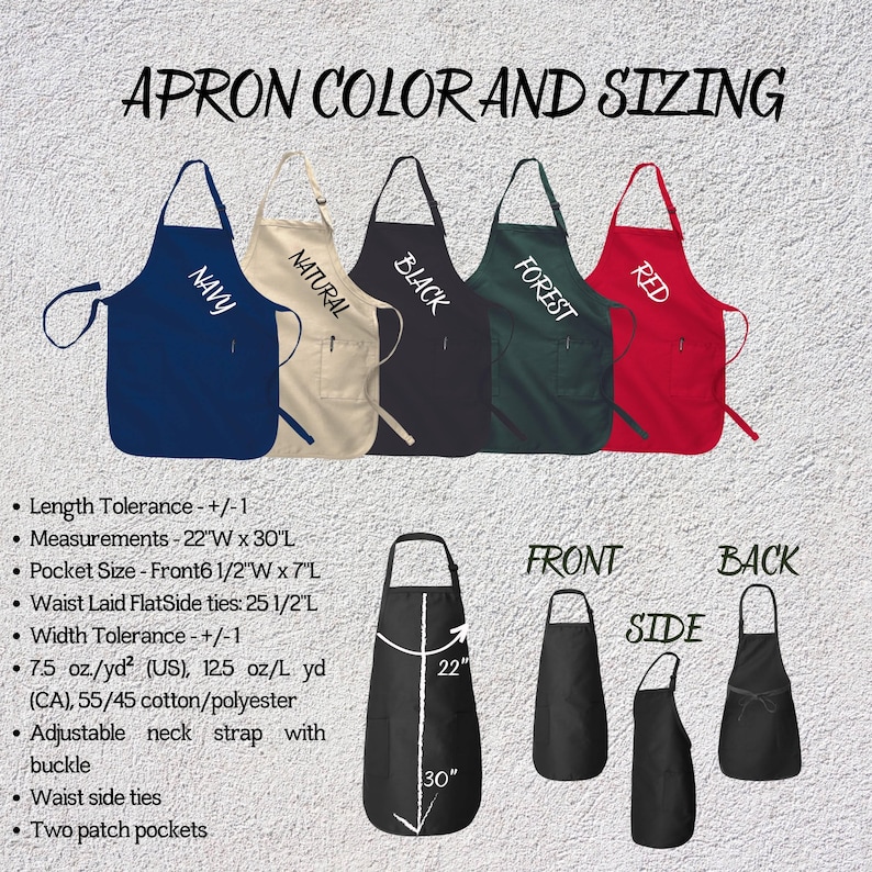 apron color and size guide