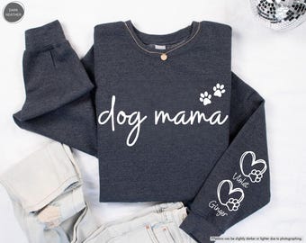 Dog Mom Custom Sweatshirt, Dog Mama Hoodie, Pet Name Heart On Sleeve, Dog Lover Gift, Dog Birthday Gift, Dog Owner, Pet Lover, Pet Owner