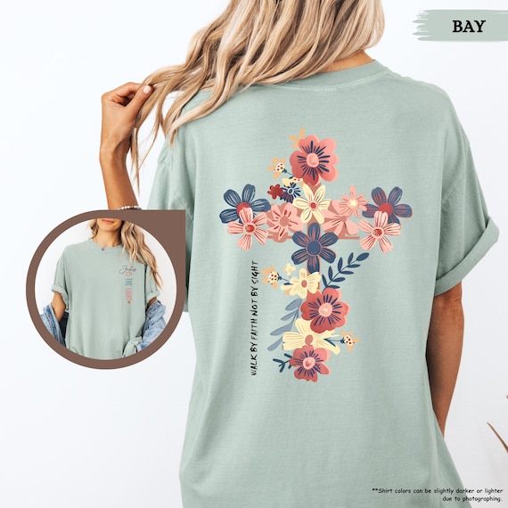 Comfort Colors® Jesus Is The Light Shirt, Floral Christian Gift Women, Bible Verse, Motivational Quotes,Floral Religious Mom,Christian Cross