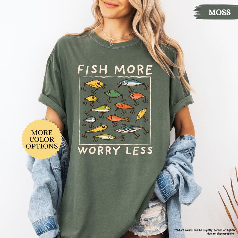 Comfort Colors® Funny Fishing Shirt, Fish More Worry Less, Fishing Dad Shirt, Gift For Dad, Fishing Lover Shirt, Fish Hunting, Fisherman Tee bild 10