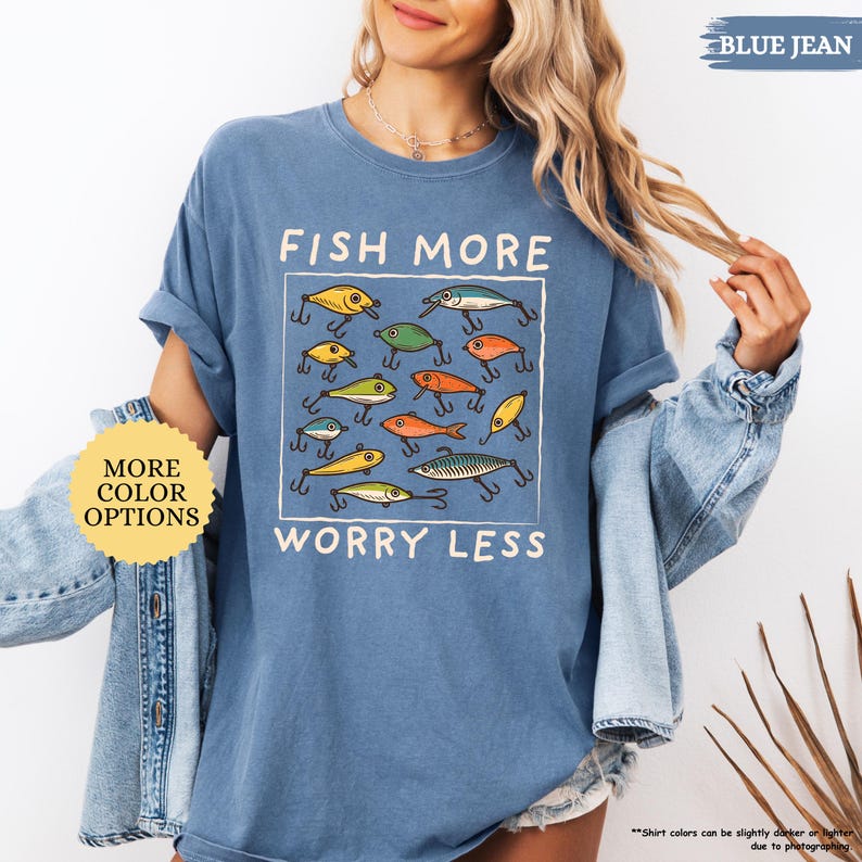 Comfort Colors® Funny Fishing Shirt, Fish More Worry Less, Fishing Dad Shirt, Gift For Dad, Fishing Lover Shirt, Fish Hunting, Fisherman Tee bild 1