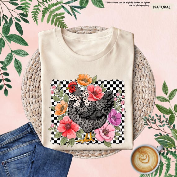 Checkered Flower Chicken Shirt, Chicken Mom Gift, Wildflower Chicken Tee, Chicken Lover, Farmer Chicken Coquette, Country Girl, Mothers Day