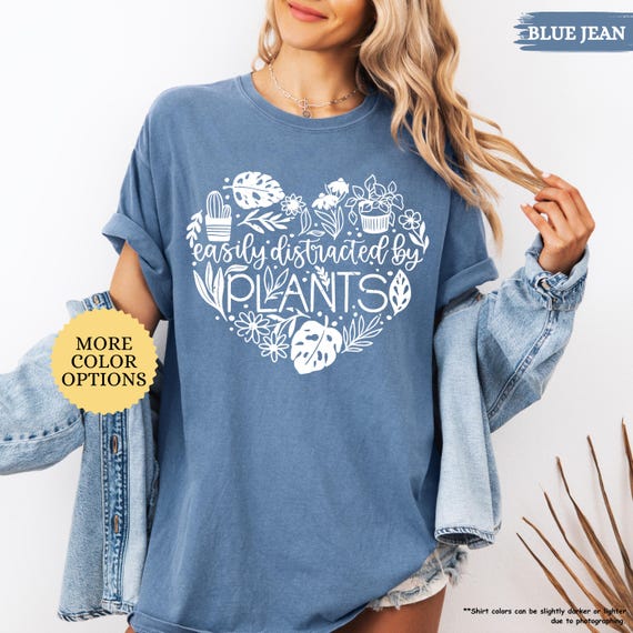 Comfort Colors® Easily Distracted By Plants Shirt, Plant Mom Gift, Plant Lover Tee, Gardener, Houseplant, Gardening Mama, Floral Heart Tee