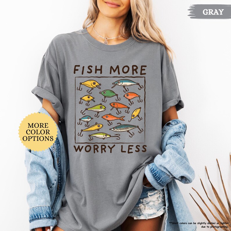 Comfort Colors® Funny Fishing Shirt, Fish More Worry Less, Fishing Dad Shirt, Gift For Dad, Fishing Lover Shirt, Fish Hunting, Fisherman Tee bild 5