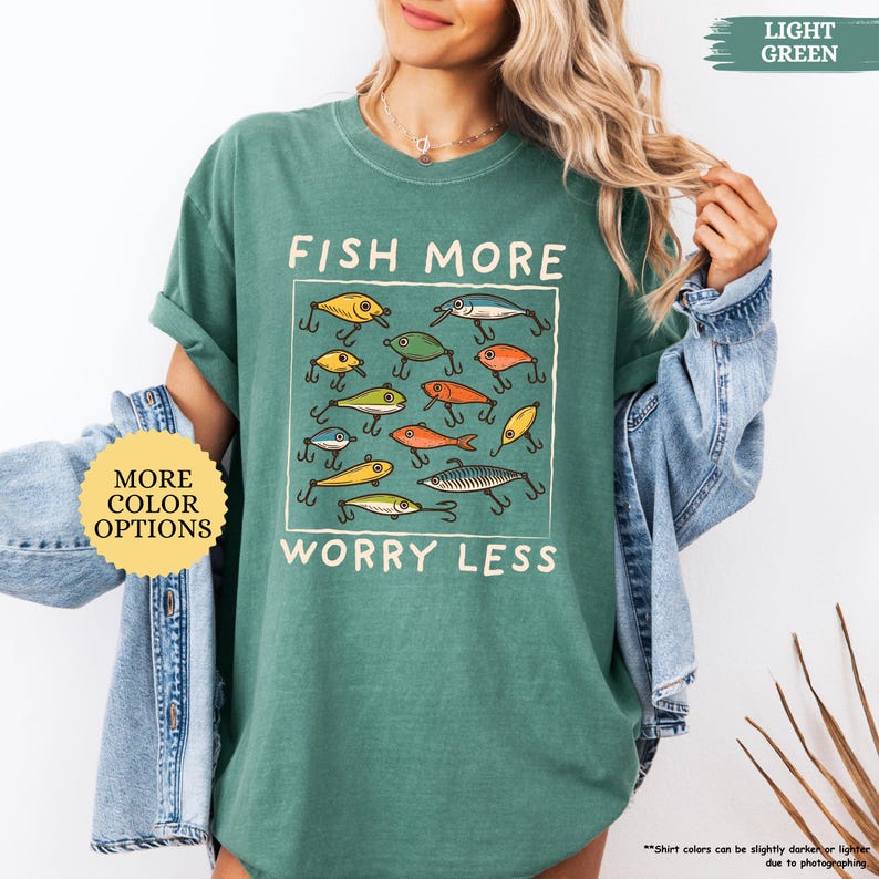 Comfort Colors® Funny Fishing Shirt, Fish More Worry Less, Fishing Dad Shirt, Gift For Dad, Fishing Lover Shirt, Fish Hunting, Fisherman Tee bild 8